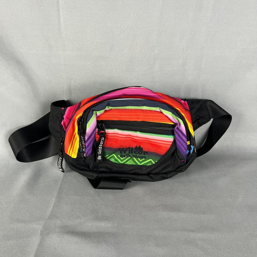 Wilcor Be Outdoors Womens Fanny Pack Multicolor Striped Pockets Hiking Waist Bag